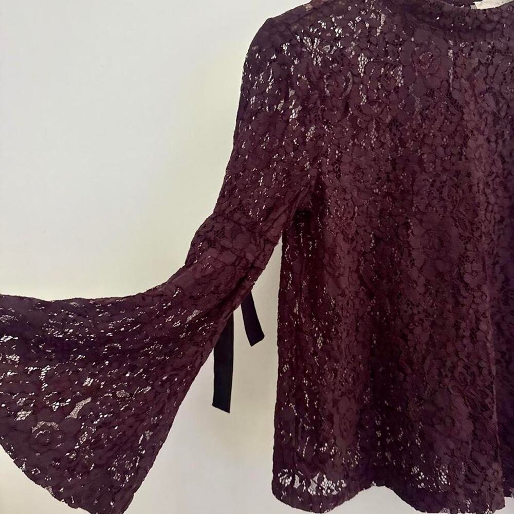 Whimsigoth merlot lace bell sleeve mock neck blouse - Picture 1 of 5